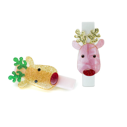 Reindeer Pink & Gold Alligator Clips