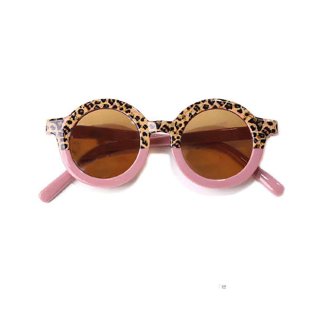 Round Two Tone Cheetah Sunglasses - Dusty Rose
