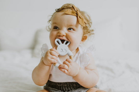 Bunny Silicone + Wood Teether | Light Grey