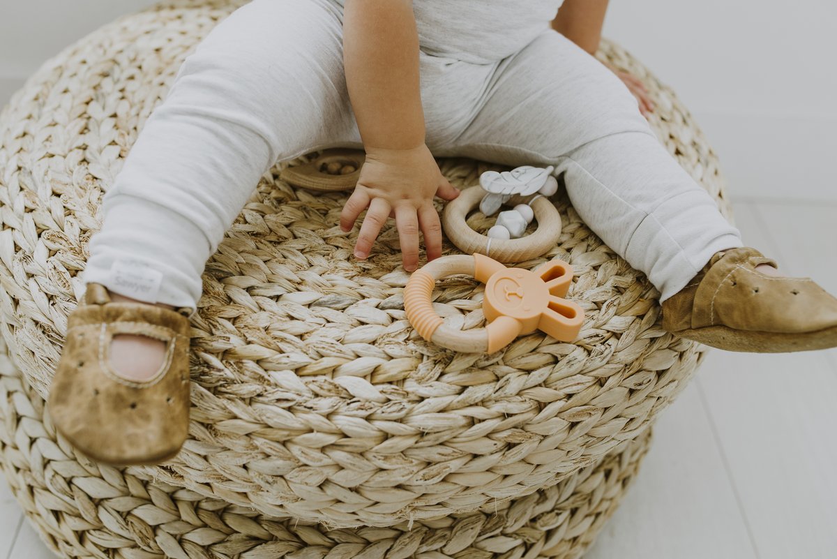 Bunny Silicone + Wood Teether | Apricot