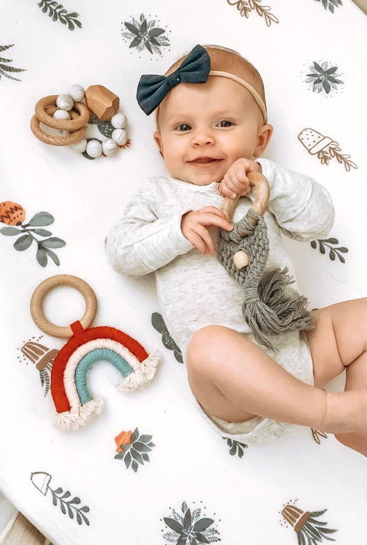 Macrame Rainbow Teething Ring | Brick Blue