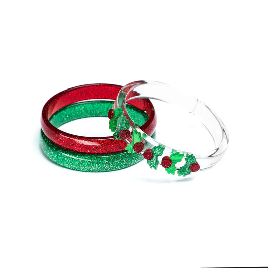 Mistletoe Pearlized Glitter Green Bangles Set