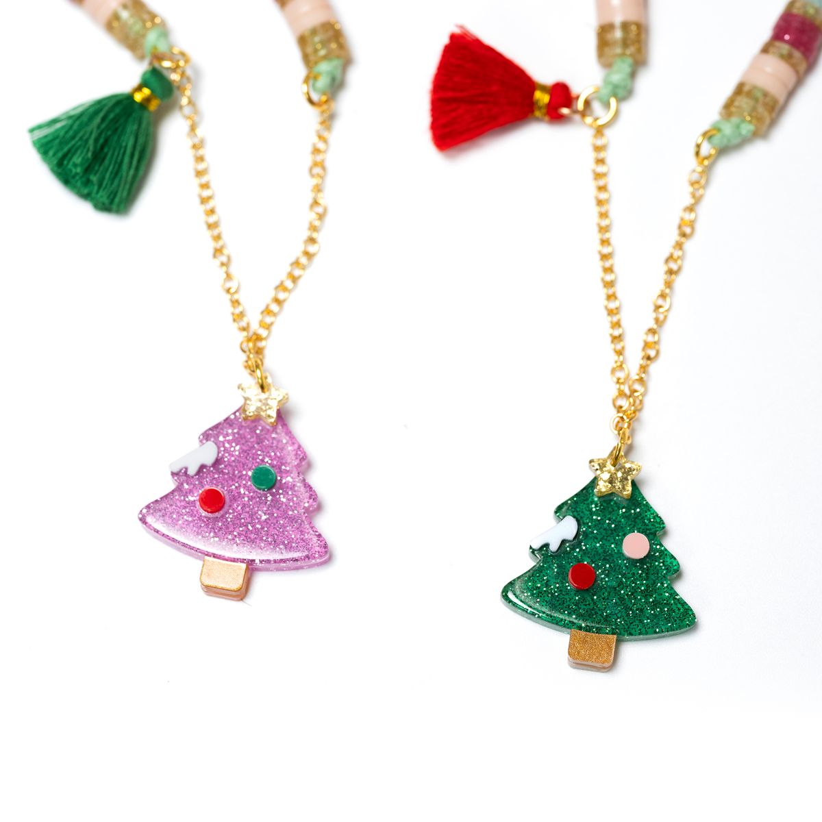 Trees Pink and Green Necklace Set