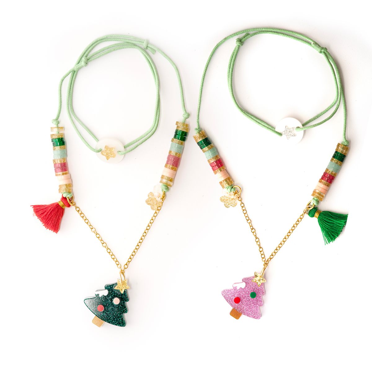 Trees Pink and Green Necklace Set