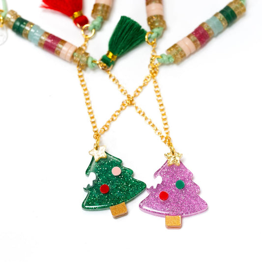 Trees Pink and Green Necklace Set