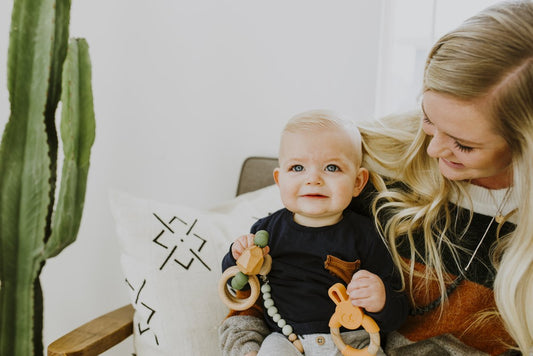 Bunny Silicone + Wood Teether | Apricot
