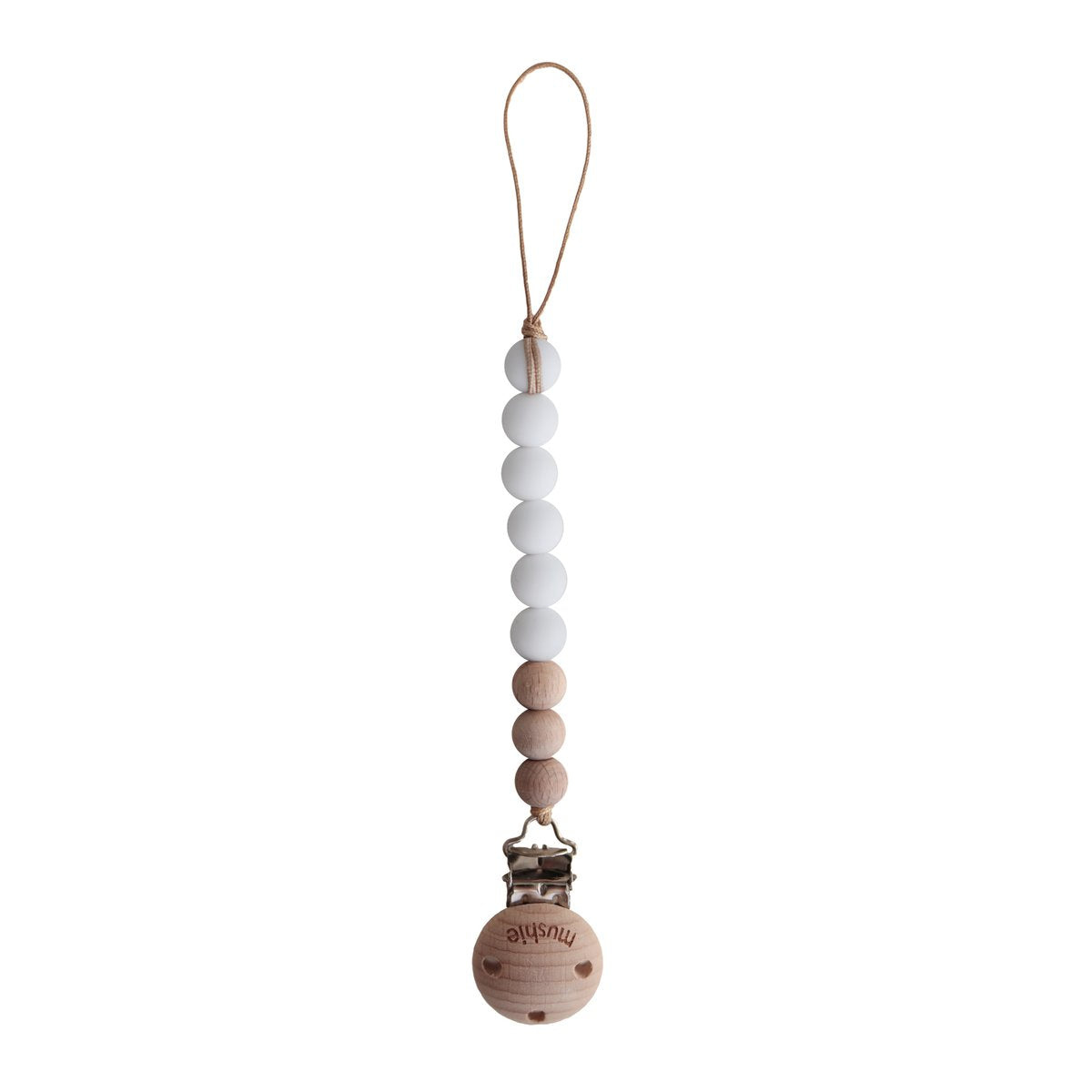 Pacifier Clip - Beads + Wood | White