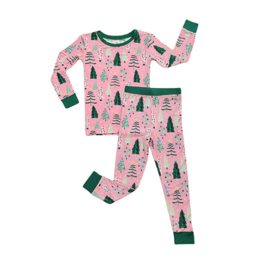 Twinkling Trees Two-Piece Bamboo Viscose Pajama Set | Pink