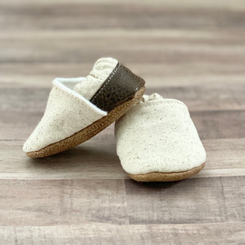 Trendy Baby Moccasins | Speckled Tan Angled