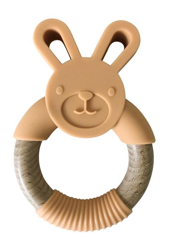 Bunny Silicone + Wood Teether | Apricot