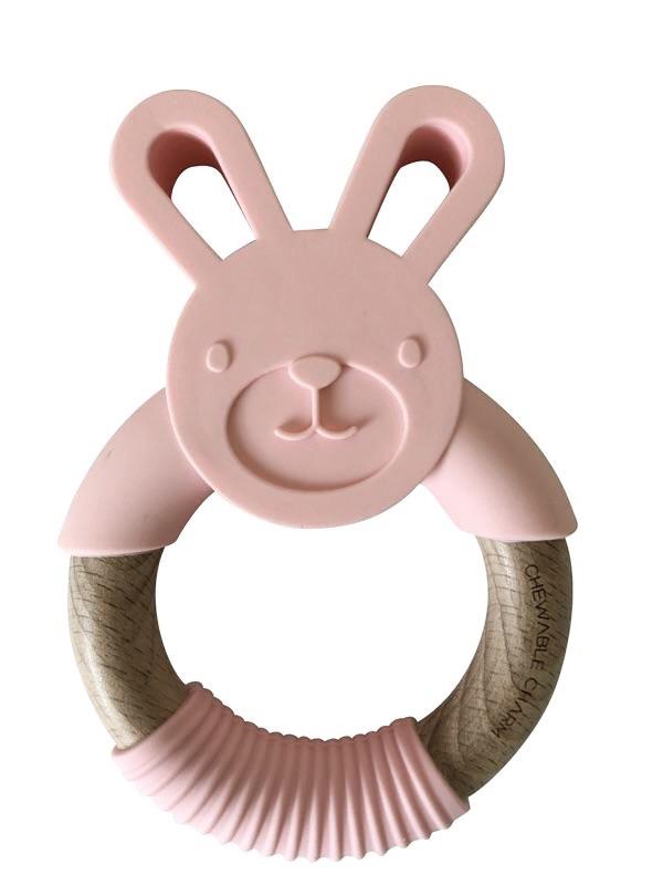 Bunny Silicone + Wood Teether | Peony Pink
