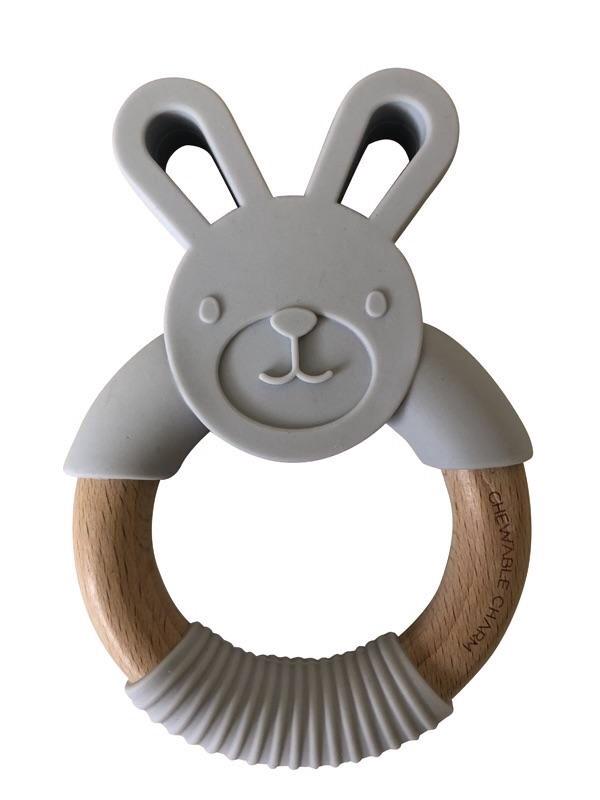 Bunny Silicone + Wood Teether | Light Grey