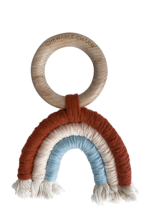 Macrame Rainbow Teething Ring | Brick Blue