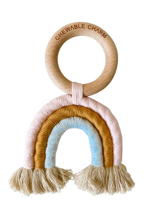 Macrame Rainbow Teething Ring | Baby Blue